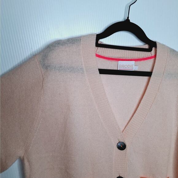 Brodie Elbow Patch Cardigan 100% Cashmere Large Varsity Stripe Preppy Academia - Picture 16 of 16